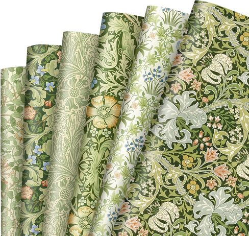 JarThenaAMCS 12 Sheets William Morris Floral Wrapping Paper -Not Roll- Greenery Gift Wrap Paper Folded Flat Art Paper for DIY Crafts Wedding Birthday Baby Shower, 19.7 x 27.6 Inch in Kuwait