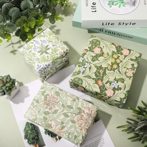 JarThenaAMCS 12 Sheets William Morris Floral Wrapping Paper -Not Roll- Greenery Gift Wrap Paper Folded Flat Art Paper for DIY Crafts Wedding Birthday Baby Shower, 19.7 x 27.6 Inch in Kuwait