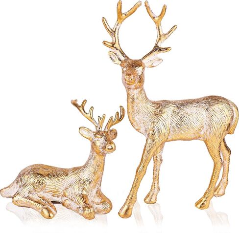 2pcs Elegant Christmas Reindeer Decorations, 13.8" Flocking Christmas Reindeer Figurines with Embossed Silver Necklace Flower Pattern, Christmas Table Centerpieces in Saudi Arabia
