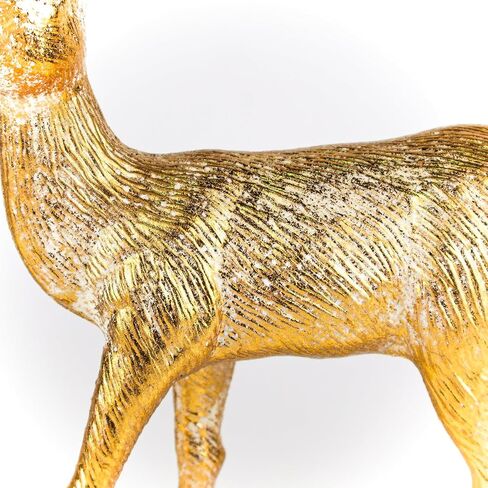 2pcs Elegant Christmas Reindeer Decorations, 13.8" Flocking Christmas Reindeer Figurines with Embossed Silver Necklace Flower Pattern, Christmas Table Centerpieces in Saudi Arabia