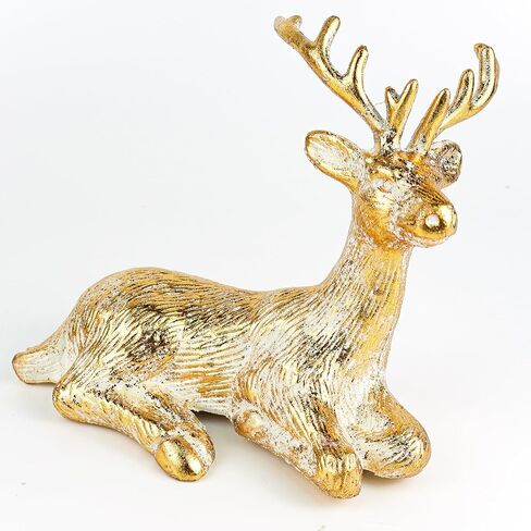 2pcs Elegant Christmas Reindeer Decorations, 13.8" Flocking Christmas Reindeer Figurines with Embossed Silver Necklace Flower Pattern, Christmas Table Centerpieces in Saudi Arabia