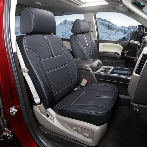 أغطية مقاعد مخصصة مناسبة لسيارة Chevy Silverado GMC Sierra 2014-2018 1500 و2015-2019 2500HD 3500HD كابينة طاقم مزدوجة مغطاة بالكامل أغطية مقاعد حامية مضادة للماء من الجلد الصناعي in Kuwait