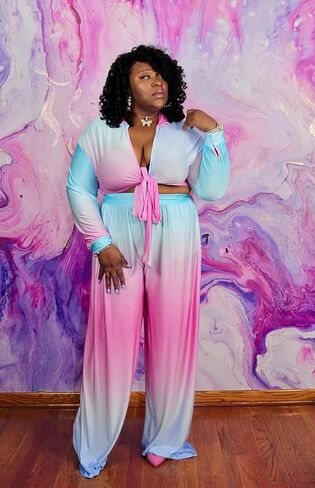 2 قطعة ملابس للنساء مثير الخامس الرقبة طباعة القمصان التعادل عقدة Batwing البلوزات المحاصيل الأعلى واسعة الساق السراويل مجموعة in Kuwait