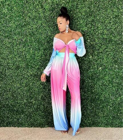 2 قطعة ملابس للنساء مثير الخامس الرقبة طباعة القمصان التعادل عقدة Batwing البلوزات المحاصيل الأعلى واسعة الساق السراويل مجموعة in Kuwait