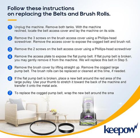 حزام تفريغ KEEPOW لمنظف السجاد Bissell 3071 PowerForce PowerBrush Pet XL ومنظف السجاد Bissell 3067 TurboClean DualPro Pet 3072، 30673، 3109، قطعة بديلة 1626502 و1626486 (1+1 حزمة) in Saudi Arabia