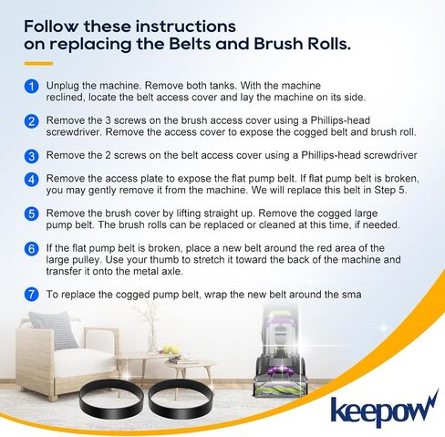 حزام تفريغ KEEPOW لمنظف السجاد Bissell 3071 PowerForce PowerBrush Pet XL ومنظف السجاد Bissell 3067 TurboClean DualPro Pet 3072، 30673، 3109، قطعة بديلة 1626502 و1626486 (1+1 حزمة) in Saudi Arabia