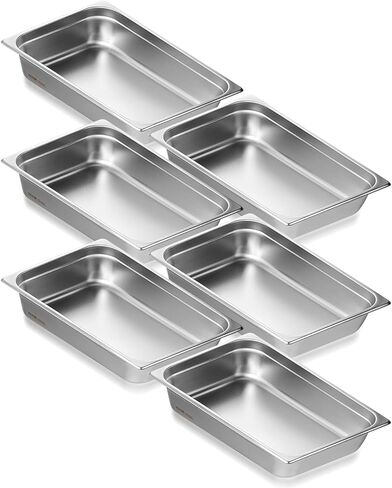 VEVOR 6 Pack 4-Inch Deep Hotel Pans, Full Size Steam Table Pan, 0.8mm Thick, Commercial Stainless Steel Chafing Steam Table Pan, Catering Storage Food Pan in Saudi Arabia