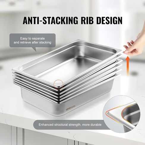 VEVOR 6 Pack 4-Inch Deep Hotel Pans, Full Size Steam Table Pan, 0.8mm Thick, Commercial Stainless Steel Chafing Steam Table Pan, Catering Storage Food Pan in Saudi Arabia
