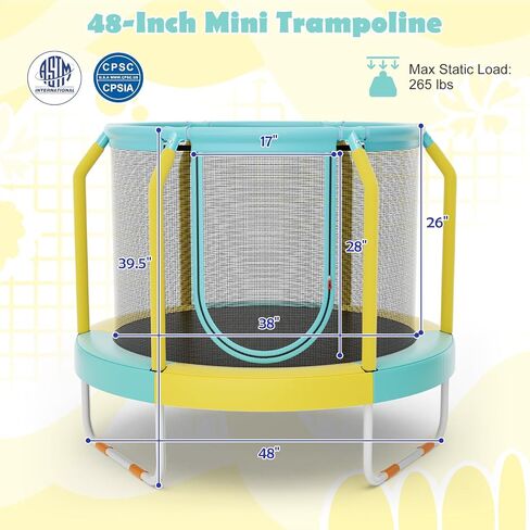 Giantex 48" Trampoline for Kids, Toddler Trampoline with Safety Enclosure Net, Max Load 265 Lbs, Outdoor Mini Trampoline with Net for Kids, Indoor Small Trampoline Gifts for Boys Girls Aged 3-6 in Kuwait