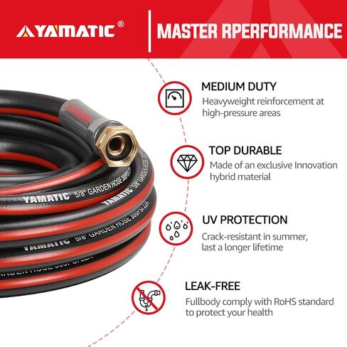 YAMATIC Garden Hose 75 ft with Swivel Fitting, Ultra Durable Water hose, 5/8 inch Regular Hose with Solid Brass Connector for All-weather Outdoor, Car wash, Lawn, Black in Saudi Arabia