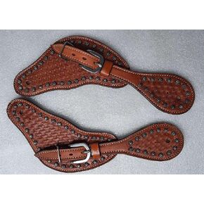 Showmen Craft Adults Tooled Leather Spur Straps w/Silver Studs Hardware and Buckle New Horse TACK