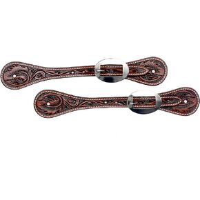 Floral Tooled Leather Spur Straps for Horse Riders | Western Men, Women, Adjustable Single Ply Spur Straps | Equestrian Accessories