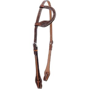 Majestic Ally Western Horse Headstall: Natural Super Leather Antique Tooling Western Headstall with Quick Bit Change Feature
