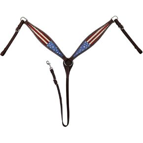 Tahoe Tack Patriotic American Flag Drum Dyed Leather Western Breast Collar(Full Horse Size)