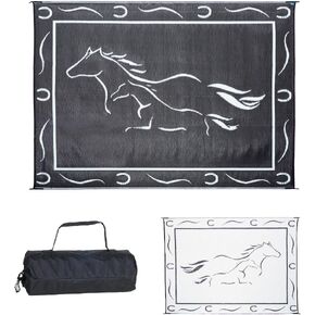 Stylish Camping GH8111 Black/White 8-Feet x11-Feet Galloping Horses Mat