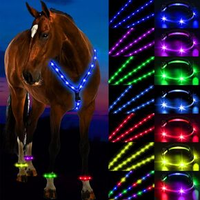 5 Pcs 7 Colors LED Horse Breastplate Collar and Horse Leg Band Set USB Rechargeable Light up Adjustable Safety Gear LED Horse Harness Tack Add Visibility Safety for Night Horse Riding
