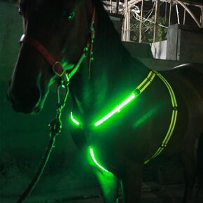 طوق صدر حصان LED من A&K L'YDIA قابل لإعادة الشحن عبر USB، 3 أوضاع إضاءة قابلة للتعديل عاكسة للضوء ومرن ليلي لعرض الفروسية (أزرق)