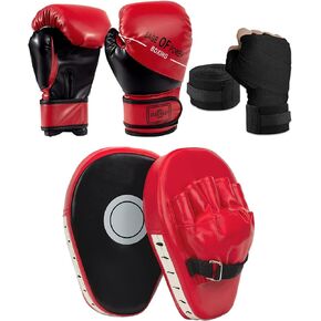 3-in-1 Boxing Gloves and Punching Mitts Set for Kids, Sports Boxing Gloves Boxing Pads with Hand Wraps, Kids Boxing Equipment Set for MMA, Karate, Muay Thai, Taekwondo