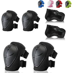 BURSUN Knee Pads for Kids Toddler Knee Pads and Elbow Pads Set Kids Protective Gear Set with Wrist Guards 3 in 1 Kids Knee Elbow Pads for Cycling Skating Bike Rollerblading Scooter, 3-14 Years