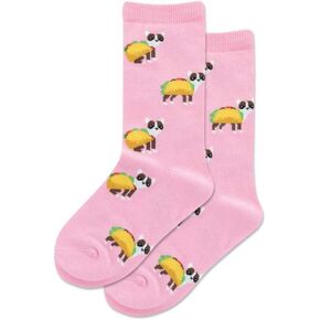 Hotsox Kid's Taco Terrier Crew Socks 1 Pair, Pink, Kid's Large/Extra Large
