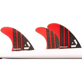 DORSAL Surfboard Fins Thruster 3 Set FCS Compatible Red Medium Carbon Fiber with Honeycomb Hexcore