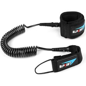 10 ft Surf Board Leash, 7mm Thick Urethane Coiled Paddle Board Leash. Coiled Spring Leg Foot Rope SUP Leash for Shortboard, Longboard, Paddleboard, Kayak