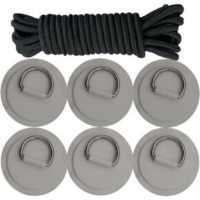 Golden Muhe 6 Pcs Stainless Steel D-Ring PVC Patch & Elastic Bungee Shock Cord for Sup Kayak Paddleboard Inflatable Boat
