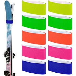 10pcs Ski Straps Fasteners, Adjustable Ski Wraps Straps EVA Ski Ties Ski Fastener Tape with Protective Design for Carrying Ski Gear Winter Christmas