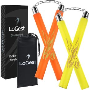 Logest Nunchucks - Pack of 2 with Storage Bag Safe Foam Rubber & Steel Chain Training Nunchakus for Kids or Adults Beginners for Martial Arts Practice Nunchaku Ninja Foam Nunchucks for Kids & Adults