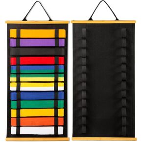 Winartton 12 Belts Karate Belt Display Rack with Bamboo Frame, Felt Taekwondo Belt Display, Martial Art Belt Display Holder for Martial Arts Learners, Not Easily Deformed, Gift Choice (Stud Included)