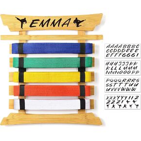 رف عرض حزام الكاراتيه الخيزران، عرض حزام التايكوندو مع ملصقات شخصية، 5 أحزمة عرض حزام الفنون القتالية، لا يتطلب تجميع، حامل تعليق حزام BJJ للأطفال والكبار in Kuwait