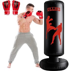 ULLIKI 65" Punching Bag for Adults and Kids with Gloves - Freestanding Heavy Boxing Bag, Inflatable Boxing Training Equipment Practice Daily Boxing Activities Gift for Kids, Men, Women, boy, Girl…