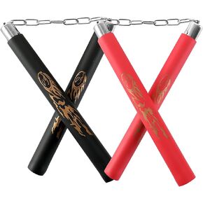 TOPOINT Nunchuck, 2 Pairs Safe Foam Rubber Training Nunchucks/Nunchakus with Steel Chain for Kids & Beginners Practice and Training