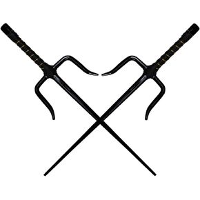 18 Inches Set of Two Black Sai with Black and Gold Handle