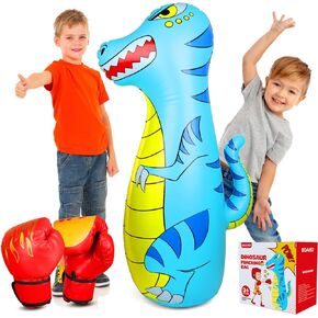 Punching Bag for Kids 47" Inflatable Dinosaur Bop Bag with Thicker Material Instant Bounce Back with Boxing Gloves Karate Kickboxing Taekwondo Kids Gift for Age 3-9 Girls & Boys