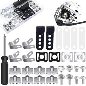 MingQiEven 31 Pcs Football Helmet Repair Kit, Hockey Helmet Replacement Parts, Metal J Clips Visor Clips Screw Nuts with 1 Pcs Srewdriver, Chin Strap Adapter for Hockey, Baseball, Softball Helm