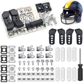 61 Pcs Hockey Helmet Repair Kit, Anglecai Football Helmet Repair Kit with 1 Pcs Screwdriver, Helmet Repair Kit Including J Clips Visor Clips Gasket Screw Nuts Chin Strap Adapter for Baseball Helm