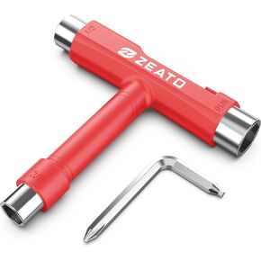 Zeato All-in-One Skate Tools Multi-Function Portable Skateboard T Tool Accessory with T-Type Allen Key and L-Type Phillips Head Wrench Screwdriver