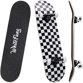 WhiteFang Skateboards for Beginners, Complete Skateboard 31 x 7.88, 7 Layer Canadian Maple Double Kick Concave Standard and Tricks Skateboards for Kids and Beginners