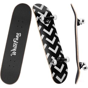WhiteFang Skateboards for Beginners, Complete Skateboard 31 x 7.88, 7 Layer Canadian Maple Double Kick Concave Standard and Tricks Skateboards for Kids and Beginners