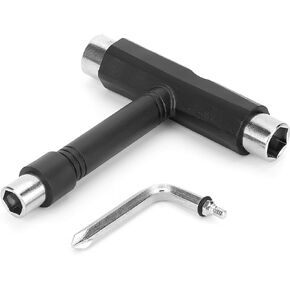 Skate Wrench Tools, Multifunctional All-in-One Skateboard Wrench, 2-in-1 Portable T-Type Wrench and Built-in L-Type Cross Head Screwdriver, longboard accessories