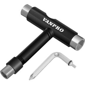 Vanpro All-In-One Skate Tools Multi-function Portable Skateboard T Tool Accessory with T-type Allen Key and L-type Head Wrench Screwdriver (fold Portable)