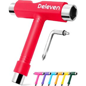 Deleven Skate Tool All-in-One Lightweight Portable Skateboard Tool - T Tool with Allen Wrench, Phillips Head Screwdriver - Adjust Roller Skates, Longboards, Skateboards, Quads, Wheels, Trucks, Kingpin