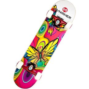 Punisher Girls Skateboard Complete with 31.5" x 7.75" Double Kick Concave Deck Canadian Maple ABEC-7 Bearings