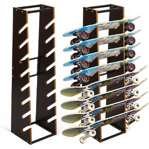 Floor Skateboard Rack 8-Layer Skateboard Storage Holder Skateboard Display Stand Wooden Skateboard Organizer for Decks, Longboards, Snowboards, Standard Skateboards, Mini Cruiser Skateboards