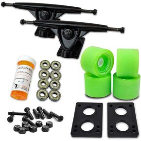 Yocaher Longboard Skateboard Trucks Wheels Combo Set 71mm Wheels + 7"/180mm Heavy Duty Aluminum Black Trucks, Bearing, Riser Pad, and Skateboard Longboard Cruiser Hardware