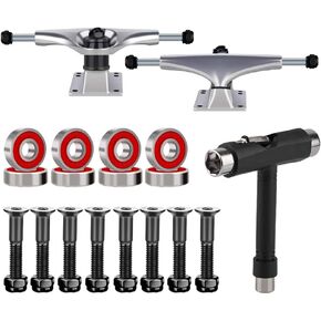 Skateboard Trucks, Skateboard Bearings & Wheel Hardware Set with Polished Skateboard Screws 1" and Practical Wrench (1)… (Aluminum Color)