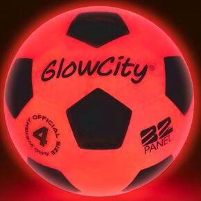 GlowCity Glow in The Dark Soccer Ball | Light Up Indoor/Outdoor Soccer Ball with 2 LED Lights | Pre-Installed Batteries | Fun Gift for Teens