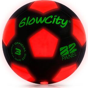 GlowCity Glow in The Dark Soccer Ball | Light Up Indoor/Outdoor Soccer Ball with 2 LED Lights | Pre-Installed Batteries | Fun Gift for Teens
