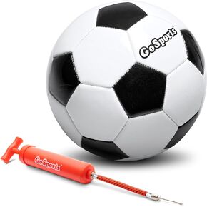 GoSports Classic Black and White Soccer Ball with Premium Pump - Available as Single Balls or 6 Pack - Sizes 3, 4, 5